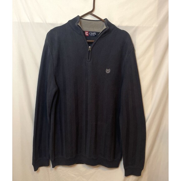 Chaps 100% Cotton Navy Blue Mens Long Sleeve Pullover Sweater 1/4 Zip Size M - Picture 1 of 6